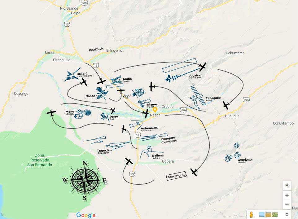 Recorrido del sobrevuelo de las lineas de nazca