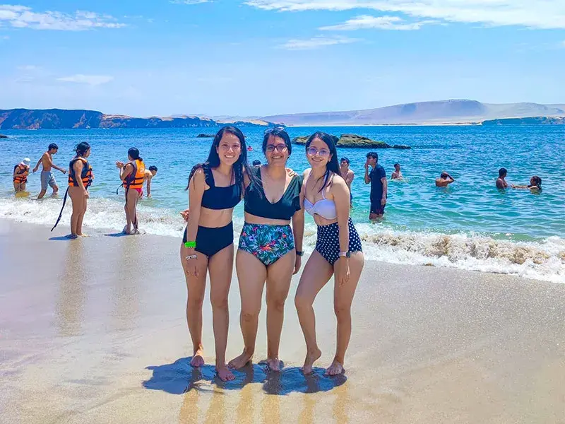 Turistas disfrutando el mar en Playa La Mina durante el tour de un día a Paracas